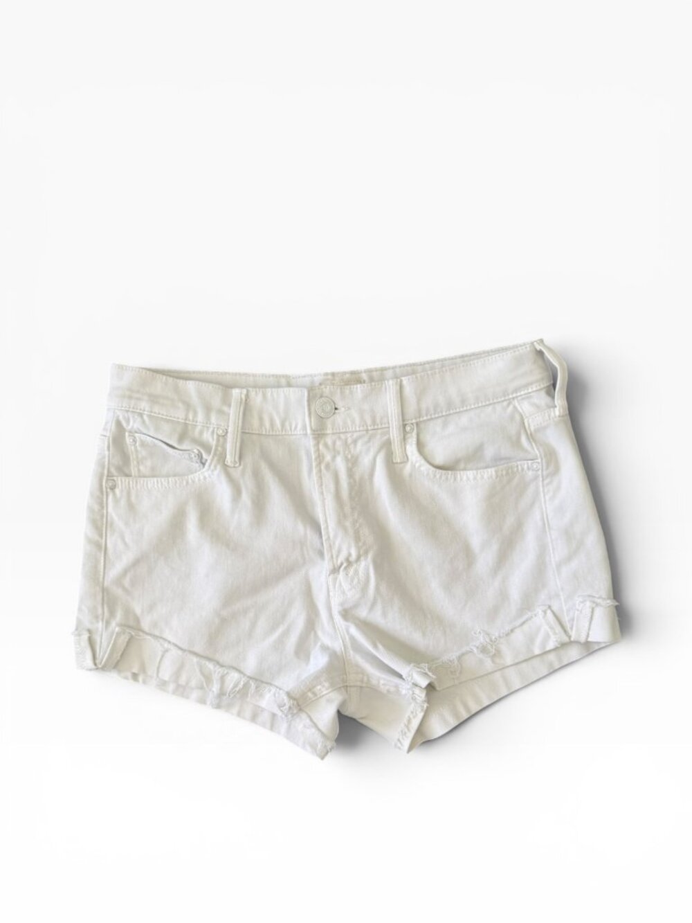 MOTHER The Rascal Slit Flip- Glass Slipper- 28- Cut off/Fray/High Waisted-White